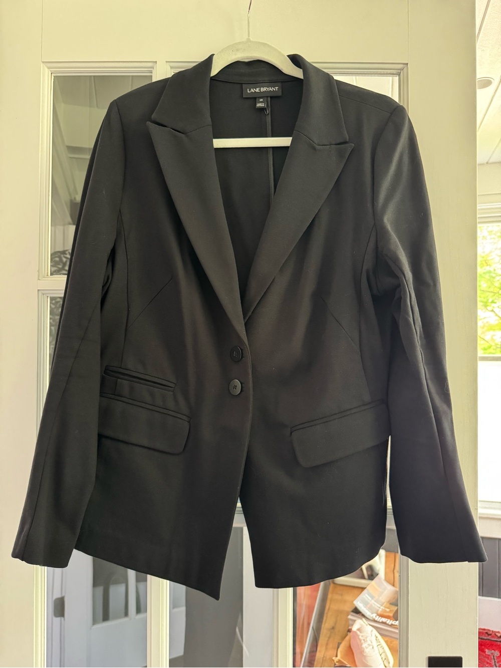 Lane Bryant Knit Black Notch-Lapel Two-Button Blazer